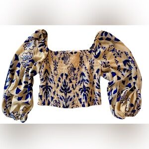 Sienna Sky Blouse Womens Medium Smocked Puff Sleeve Floral Boho Top Shirt